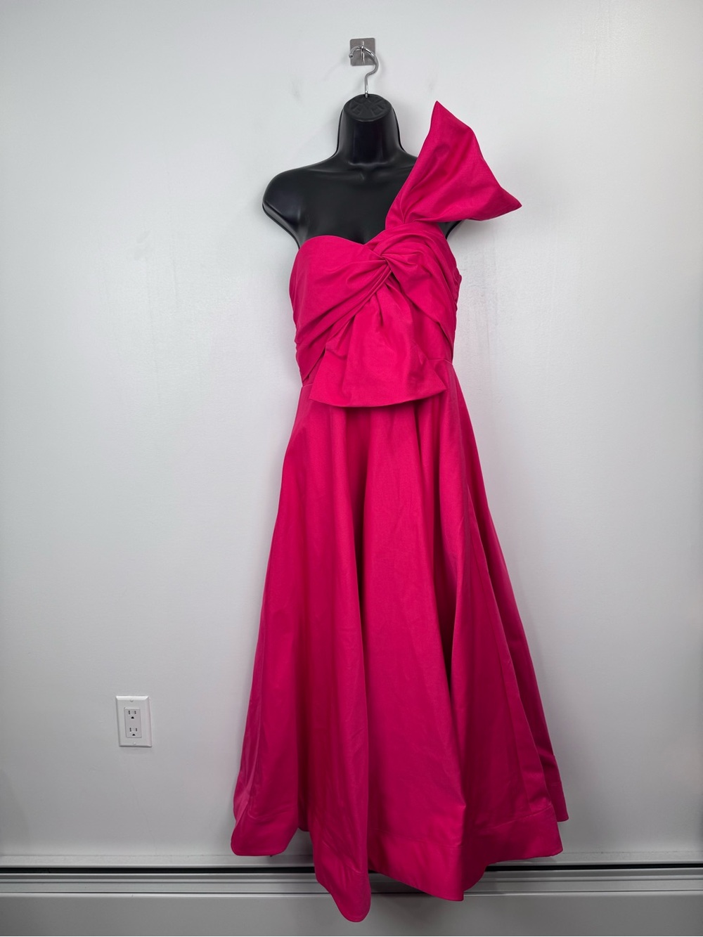 As It May Women Sylvie Faille Bow Sateen One Shoulder Midi Pink Dress Size 10